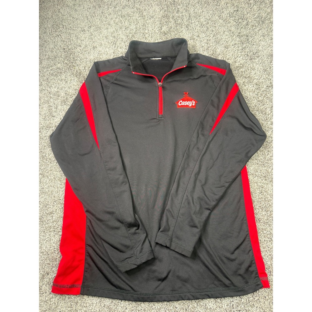 Casey's General Store Quarter Zip Pullover Mens Large Black Red Athletic Top